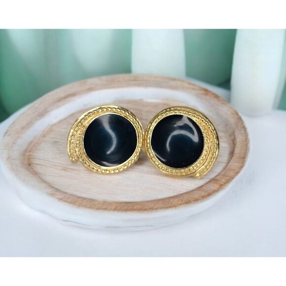 Vintage Trifari Gold Tone Lucite Blue Iridescent Earring Retro Statement Jewelry - Picture 1 of 16